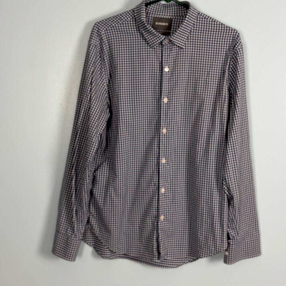 Bonobos Navy and White Check Long Sleeve Slim Fit size Lg Nylon Spandex Button